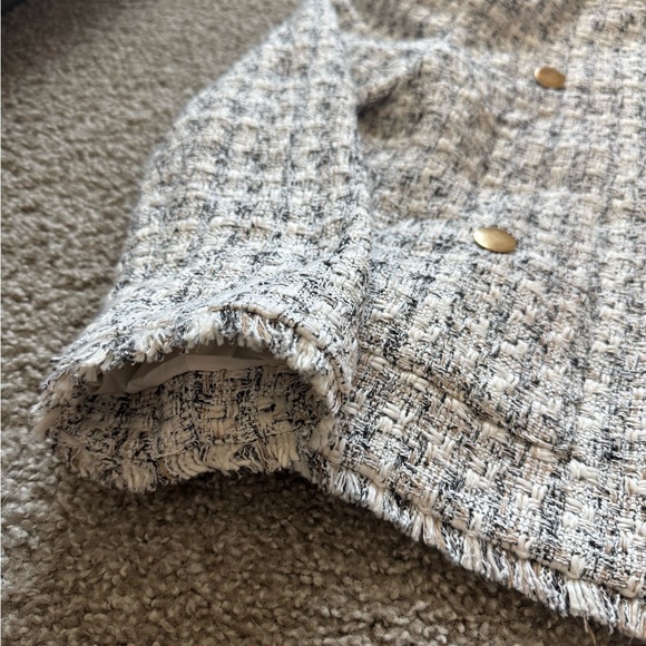 EXPRESS NEUTRAL PRINT PADDED SHOULDER TWEED BLAZER SZ L - Picture 6 of 11